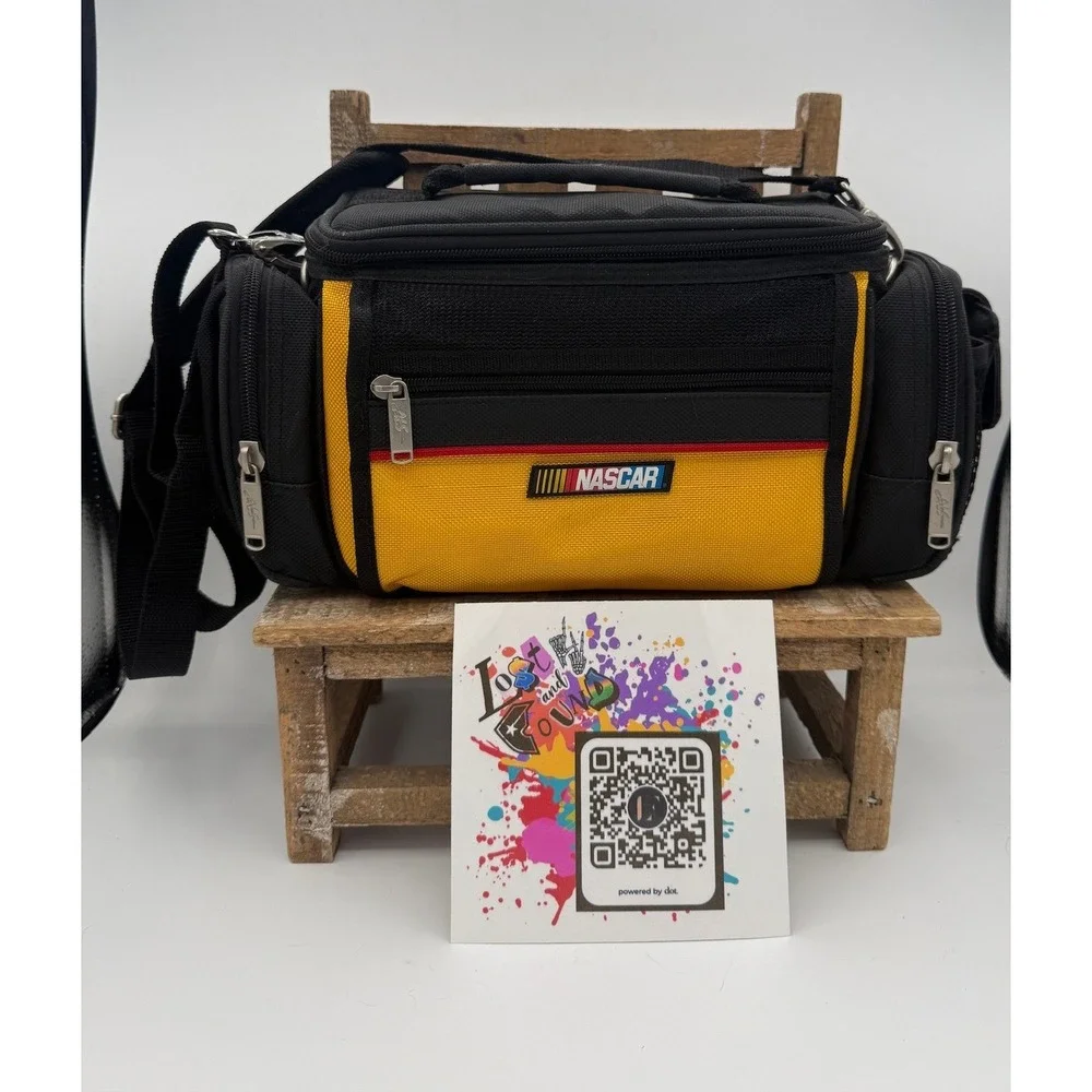 NASCAR Black Yellow Canvas Multi-Pocket Camera Gear Bag Shoulder Strap Racing
